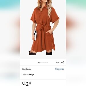 Elegant Rust Orange Shirt Dress